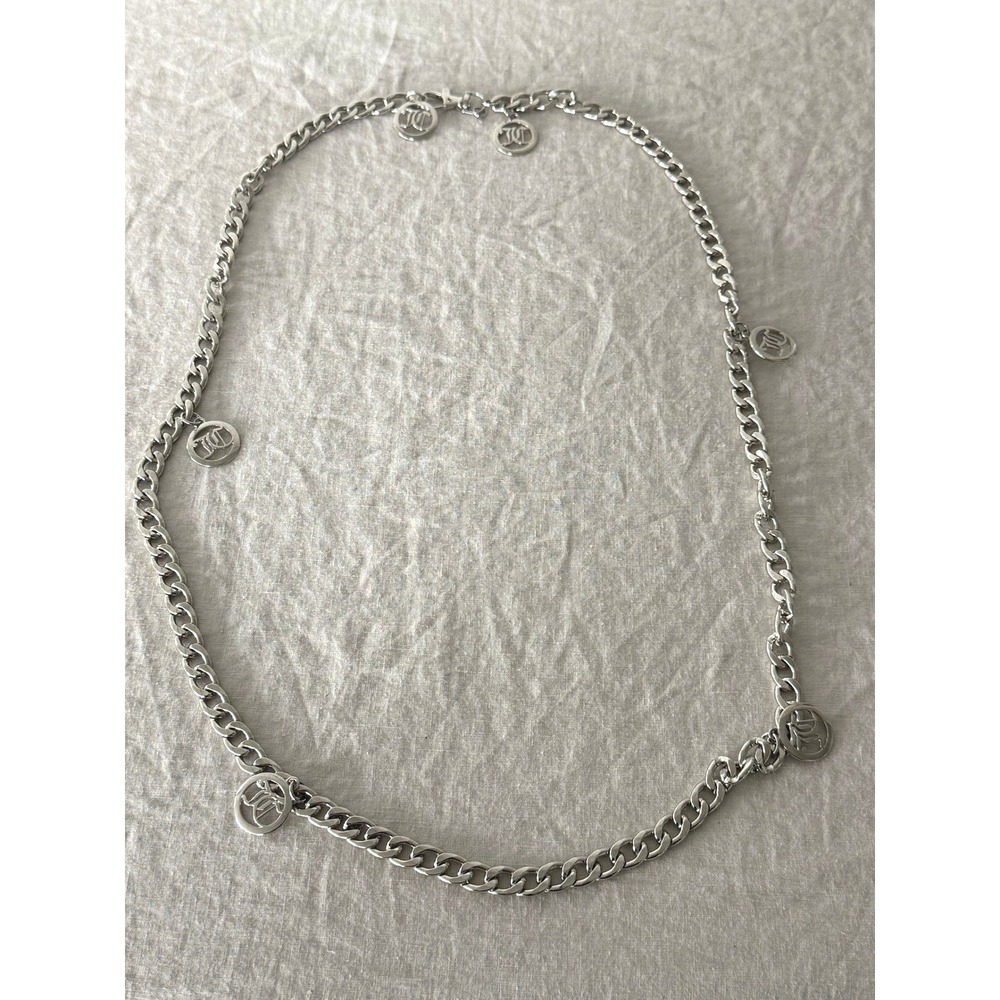 Juicy Couture Chain Belt OS Silver Y2K Logo Charm Curb Link‎ Adjustable 47 Inch